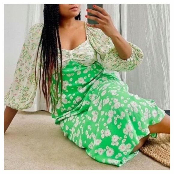 RIXO Dresses & Skirts - RIXO Target Green Daisy Puff Sleeve Boho Hippie Dress - 20/22